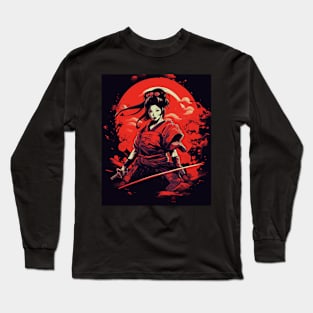 Japanese Ninja Geisha Samurai Anime Girl Katana Aesthetic Long Sleeve T-Shirt